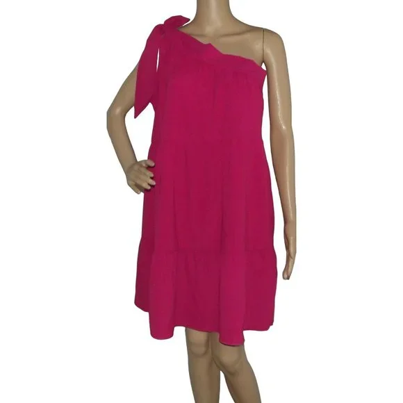 Unbranded | Dresses | Pink One Shoulder Dress Large Bow Tiered Ruffle Aline  Casual Summer Sleeveless | Poshmark